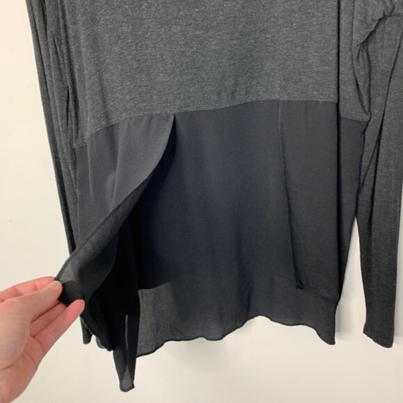 Aritzia Wilfred Blouse Top Long Sleeve Half Silk Mock neck Heathered Black XS - Picture 10 of 14